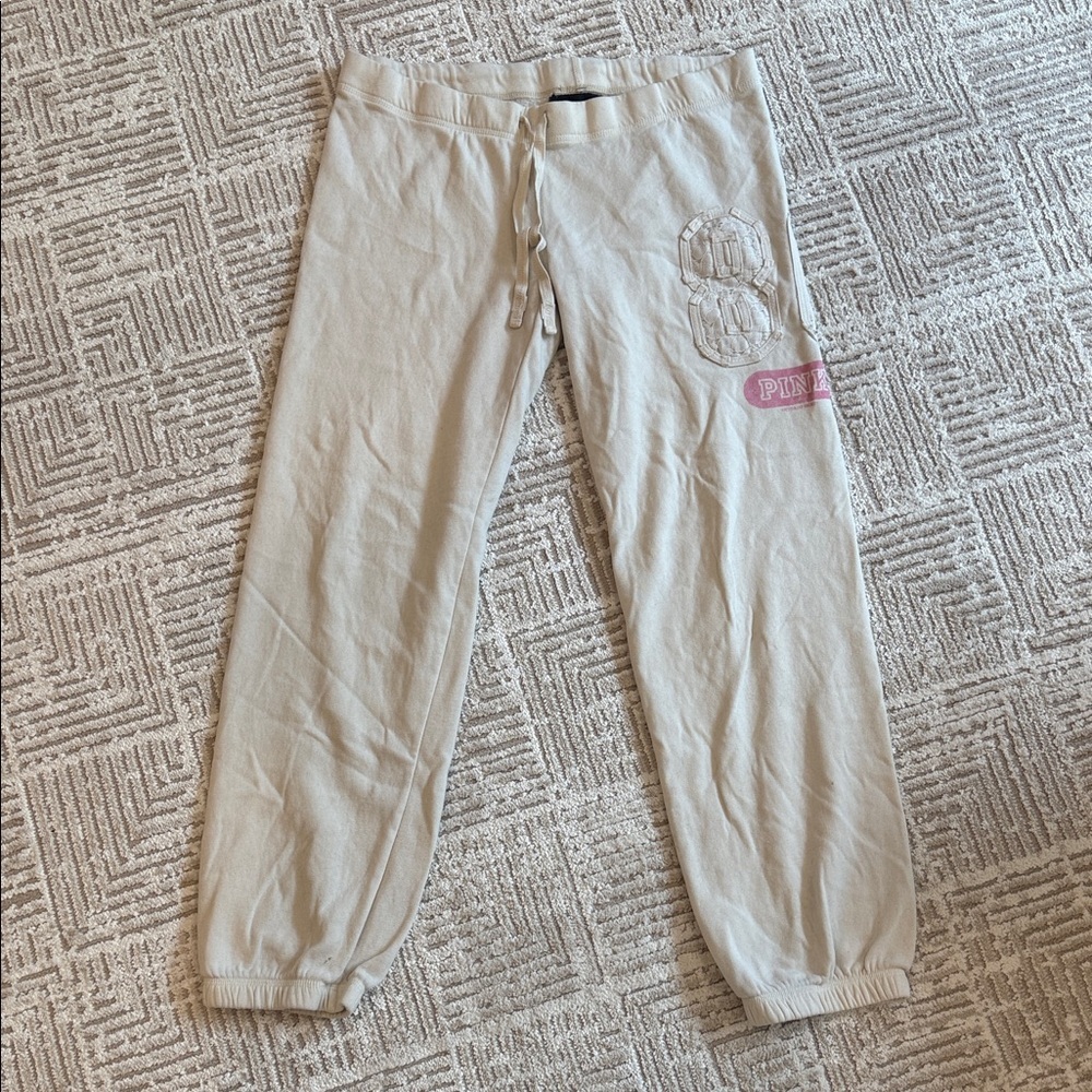 Vintage Y2K PINK Victoria’s Secret Cream Low Rise Baggy Jogger Cuffed Sweatpants